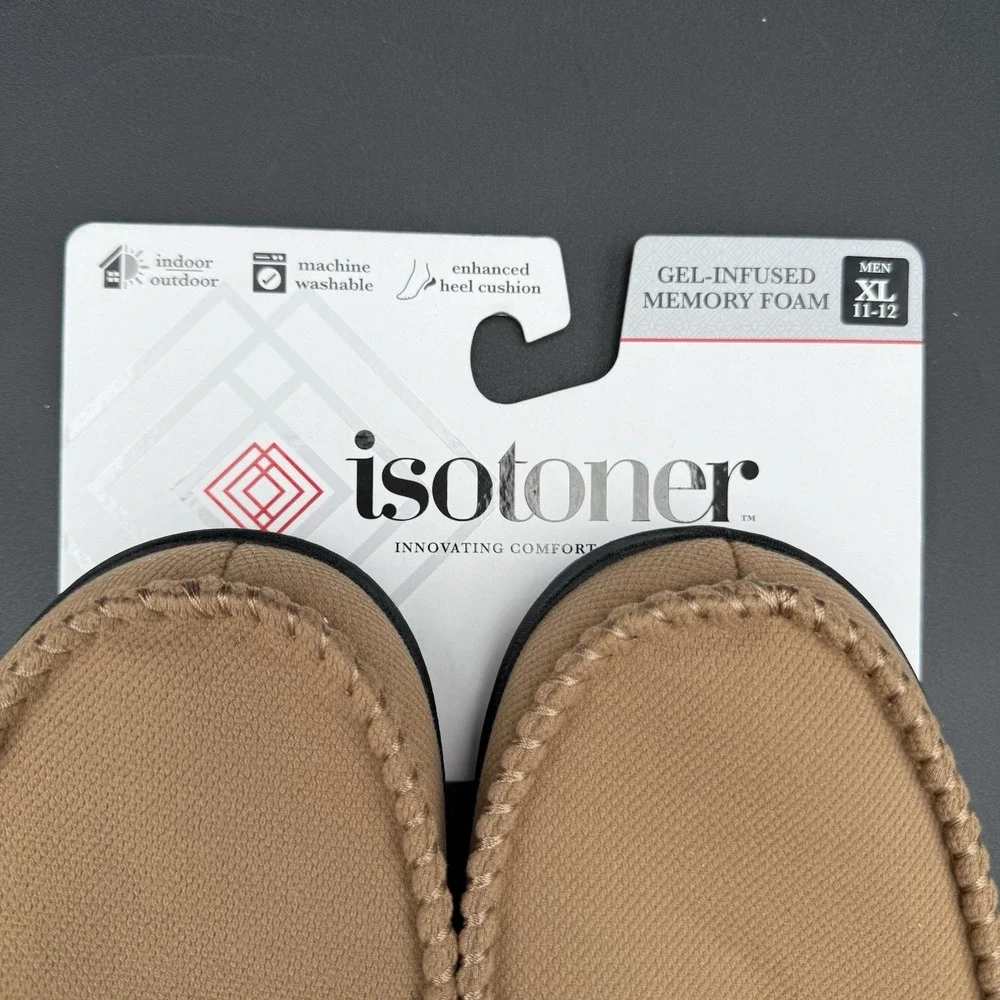 Isotoner Slippers Mens Size XL 11-12 Memory‎ Foam Tan Buckskin Sherpa Lining